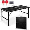 GYMAX Mini tavolo da ping pong pieghevole (nero) | Tavolo da ping pong resistente alle intemperie con rete, racchette e palline, tavolo da ping pong per interni ed esterni