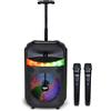 Merkloos Altoparlante trolley - Altoparlante wireless - 2 microfoni wireless - Illuminazione RGB - 39,5 x 22,5 x 19 cm