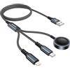 GIANAC 3 in 1 Caricatore Apple Watch[1.2M] Caricatore USB Multiplo Cavo per iPhone | Multi Cavo di Ricarica con Lightning/USB C/iWatch per Apple Watch Series 9/8/7/6/SE/5/Ultra/iPhone 17/16/15/14/13/12/11