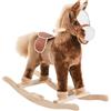 HOMCOM Cavallo a Dondolo con Maniglie in Legno e Peluche Marrone 74x33x62cm