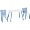 HOMCOM Set Tavolo con Sedie Bambini 2-4 Anni in Legno Bianco e Azzurro