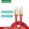 UGREEN Cavo USB-C UGREEN 60W, cavo da Type-C a Type-C 100W, ricarica rapida PD 3A, trasferimento dati, 25cm, 50cm, 1m, 1,5m, 2m, 3m, cavo intrecciato in nylon per smartphone e notebook