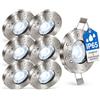 Trango Set di 6 faretti da incasso 6729IP65-062M6KSD IP65, in acciaio inox spazzolato, con 6x 6000K, luce diurna bianca fredda dimmerabile, modulo LED ultra piatto per bagno, doccia, plafoniera