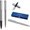 Waterman Allure - Set da scrittura con incisione, penna a sfera e penna roller personalizzabile, set di strumenti di lusso in nero, elegante regalo per uomo e donna (acciaio inossidabile)