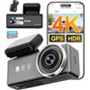 KAWA Nuova Dash Cam a 2 Canali, Dashcam 4K + 1080P Per Auto, Controllo Vocale, GPS, CPL, 2K HDR e Motore NightEagle, Modalità Parcheggio, Wi-Fi 6, Doppio Canale Anteriore e Posteriore