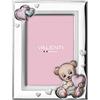 VALENTI & CO. 73115-3LRA - Cornice Porta Foto in Argento con dettaglio orsetto dipinto a Colori da Tavolo o Comodino per la Cameretta del Bambino perfetta come Idea Regalo Battesimo o Compleanno, rosa