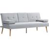 HOMCOM Divano Letto 3 Posti Stile Scandinavo Reclinabile con 2 Braccioli Rimovibili in Tessuto, Gambe in Legno e Tavolino a Ribalta Grigio