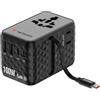 Verbatim GaN - Adattatore da viaggio, 100 W, nero, con cavo integrato e 2 x USB-C, 2 x USB-A, 2 x connettori USA/JP, caricatore rapido universale per laptop, smartphone, ecc., utilizzabile in tutto il