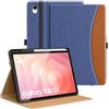 MoKo Cover per Samsung Galaxy Tab S11 2025 11 Pollici, Denim Blu Marrone | Supporto S Pen pelle PU, 2 angoli regolabili, Acc/Speg Auto, tracolla mano, tasca frontale, 2 scanalature antiscivolo
