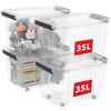 Cetomo 35L*4 Scatole di Stoccaggio con Coperchi, Contenitori in Plastica con Ruote, Clip On, Impilabili, Incastonabili, Organizzatore a Righe per Casa Ufficio, Trasparente, 35L-4 Pezzi