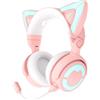 Merkloos Cuffie gaming - Padiglione a orecchie di gatto - Wireless e cablate - Microfono HD staccabile - 50 mm - RGB - Rosa