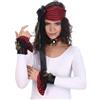 Chaks - Set di accessori per costume da pirata da donna, 4 pezzi | Fascia per capelli, collana con ciondolo, 2 polsini, motivo rosso e nero, travestimento da pirata, carnevale, Halloween