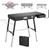 VEVOR Banco Pieghevole per Griglia da Esterno Portatile Carico 158kg Picnic | Tavolo Portatile per Barbecue, Campeggio, in Acciaio al Carbonio, Altezza Regolabile, 74,6-78,3cm, Cassetto Portautensili
