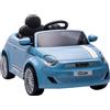AIYAPLAY Macchina Elettrica per Bambini 12V Fiat 500, Batteria al Litio, 2 Motori, Telecomando, 3-6 Anni, Blu | Aosom Italy