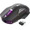 MAGIC-REFINER Mouse da gioco Wireless con Ricevitore USB da 2.4G Senza fili RGB retroilluminato a LED Risparmio Energetico 2400 DPI Clic SiLenzioso Ricaricabile Mouse Portatile MAC/WIN/PC - Nero