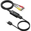 TAIKURA Convertitore AV a HDMI 1080P,Adattatore Video Composito CVBS | Cavo RCA Integrato 1,5 Metri,Supporto 4:3/16:9,Alimentazione USB,Compatibile con VCR VHS DVD e Console Retrò