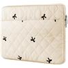 BAAGOAZ Custodia Laptop MacBook 13-14 Pollici, Tasca Frontale, Bianco Crema | Fiocchi Ricamati, Sleeve Trapuntata e Imbottita, Custodia per PC Portatile, Chromebook, MacBook Air/Pro M5-M1 13,3/13,6/14,2