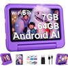 DEERTiME 2026 Tablet Bambini 7 pollici Android, 7GB RAM + 64GB ROM/TF 1 TB, Wi-Fi 6, BT 5.0, 8-core, Batteria 3500mAh, Controllo Parentale, Doppia Fotocamera, GMS, Tablet Bambini Con Custodia in EVA - Viola