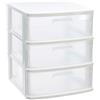 DRW Cassettiera 3 cassetti in PVC traslucido e bianco 39 x 40 x 49,5 cm