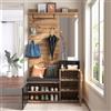 Fiednoy Set appendiabiti da corridoio, nero, 105 x 40 x 191,5 cm | Set appendiabiti in legno con panca, specchio, scarpiera, 4 ganci appendiabiti da parete con vano portaoggetti