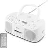 MEDION® MEDION E65010 Radio stereo (lettore CD, cassette, connessione USB, ingresso audio AUX, riproduzione MP3. Radio FM PLL, memoria 40 stazioni, funzionamento a batteria, telecomando) bianco
