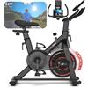Unbranded [AGGIORNAMENTO] Cyclette da allenamento con app, cyclette per uso domestico, silenziosa, sistema magnetico a resistenza regolabile in modo continuo, cyclette ergometrica con display LCD, bici da fitness per uso domestico, portata massima 150 kg