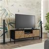 DEGHI Mobile porta tv 120x45h cm con 2 ante e 1 cassetto nero e rovere chiaro effetto parquet - Blacky