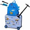 SOARS Valigia per Bambini Cavalcabile 18+12, 2 Pezzi (Blu Traffico) | Set Bagaglio 2-in-1 con Trolley a Mano Cavalcabile su 4 Ruote e Zaino per Bambini