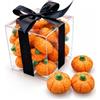 Generico Marshmallow a Forma di Zucca in Scatola Trasparente 9x8 cm | Gusto Vaniglia, Confezione da 100g, Fiocco Decorativo Nero, Ideale per Halloween, Dolci Artigianali