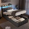 AZJSAHAH Letto imbottito da 90 x 200 cm, con contenitore idraulico, letto singolo con contenitore a LED, 90 x 200 cm, con rete a doghe, in lino, letto per ragazzi, letto boxspring
