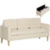 HOMCOM Divano 3 posti Flanelle Snow 166,5cm vano nascosto Crema | Divano moderno, schienale trapuntato, seduta e braccioli imb., gambe in gomma, soggiorno, camera letto, piccoli spazi