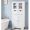 Xinyvee Mobile Colonna Bagno Bianco, Profondità 30 cm, 2 Cassetti, Altezza 128 cm | Mobile bagno salvaspazio da terra con 2 ante in vetro, 2 ante piene e 2 ripiani regolabili su 3 altezze.