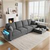 Lekvvied Divano Modulare Ad Angolo 4 Posti con Pouf Contenitore, Bracciolo con LED e USB/Type-C, Forma L Flessibile, Grigio