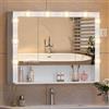 Hzuaneri Specchio Bagno Contenitore, Multipresa e Lampadina LED, 21x90x70cm | 3 Ante, LED Dimmerabili 3 Colori, Ripiani Regolabili, Grande Capienza, Bianco MC54903XEU