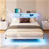 HAHRIR 120 x 200 cm, letto galleggiante in metallo con luci a LED, stazione di ricarica USB e testa a doppio ripiano, telaio in acciaio resistente, senza rumore, bianco