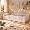FAAMEPBO Letto Montessori Bambini 90x200 cm, Letto per Bambini a Pavimento in Legno Massiccio di Pino con Sponde Anticaduta e Rete a Doghe, Lettino Montessoriano Bianco con Stelle e Luna