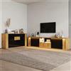 Chatsly Mobile per TV, 180 x 40 x 51 cm, due ante e un cassetto, credenza per soggiorno a tre ante, 140 x 35 x 71 cm, set da 2 pezzi, nero e naturale, adatto per TV da 75 pollici