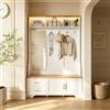 Fiednoy Set appendiabiti da corridoio, bianco, 120 x 40 x 187 cm | Armadio con specchio e panca, scarpiera da corridoio con ganci e cassetti, mobili da corridoio