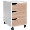 HOMCOM Cassettiera da Ufficio Portadocumenti con Ruote Color Legno e Bianco | 3 Cassetti, Maniglie a Scomparsa, Armadietto da Ufficio in Legno e Metallo, 40x50x57.5 cm