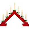 SHATCHI Tradizionale luce a ponte di candela rossa pre-illuminata in legno, 7 lampadine a LED, alimentazione a batteria, per finestra, albero di Natale, casa, ufficio, scrivania, decorazione natalizia