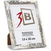 3-B GERA - Cornice portafoto in legno, colore bianco rustico (bianco anticato con venature del legno visibili), 13 x 18 cm, con vetro acrilico