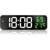 Cyrank Orologio da Parete Digitale di Grandi Dimensioni, Orologio da Parete con Display a LED a Specchio Orologio a LED Sveglia Elettronica Orologio da Presa con Schermo Grande Montato a Parete(Bianco Verde)