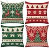 Bonhause Federe per Cuscini Natale 45 x 45 cm Rosso Verde Inverno Décor | Copricuscini Decorativi Renna Alberi di Natale Campana di Natale Federa per Cuscino Divano Letto Casa Decorazione Set di 4