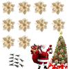 Rakiuty Fiori per Albero di Natale con Clip,Fiori Natalizi per Decorazioni,Fiori Artificiali Natalizi,Stella di Natale Glitter per Matrimonio Albero di Natale Ornamenti di Capodanno,10 Pezzi (Oro)