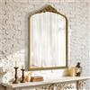 Awhtixbo Specchio barocco oro antico 48 x 71 cm - Specchio ad arco vintage con cornice dorata ornata per ingresso, corridoio stretto e decorazione da parete del bagno