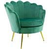 Mediawave Store Poltrona Imbottita in Velluto con Schienale a Conchiglia - Sedia Stile Vintage Elegante - Piedi in Metallo Oro - Poltroncina Relax per Salotto, Camera da Letto e Ufficio (Verde)