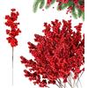 ZoneYan Bacche Rosse Artificiali, ZoneYan 30 Pezzi Bacche di Agrifoglio, Bacche Rosse Finte, Bacche di Agrifoglio Rosso Decorazioni Natalizie, Gambi di BaccheRosse Decorazioni per la Casa di Natale