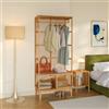 [en.casa] Armadio Aperto per Guardaroba 185x80x45 cm Bambù Naturale | Cabina Appendiabiti, Organizzatore, Asta Porta Abiti, Scomparto Semiaperto, Anta Scorrevole, Camera da Letto, Corridoio