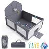 COSTWAY Box Pieghevole per Bambini, 223 x 150 x 163 cm,Griogio Sicuro | Recinto con Canestro Basket, Porta da Calcio, 50 Palline Mare, Rete Traspirante, Borsa Trasporto, Area Gioco Sicura 0-3 Anni