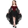 Generico Vestito Halloween Bambina Abito da Strega per Bambina Travestimento | Gotico Vestito Halloween Costume Donna Abiti Maxi con Lacci A-Line di Grandi Dimensioni con Maniche a Farfalla Feste a Tema